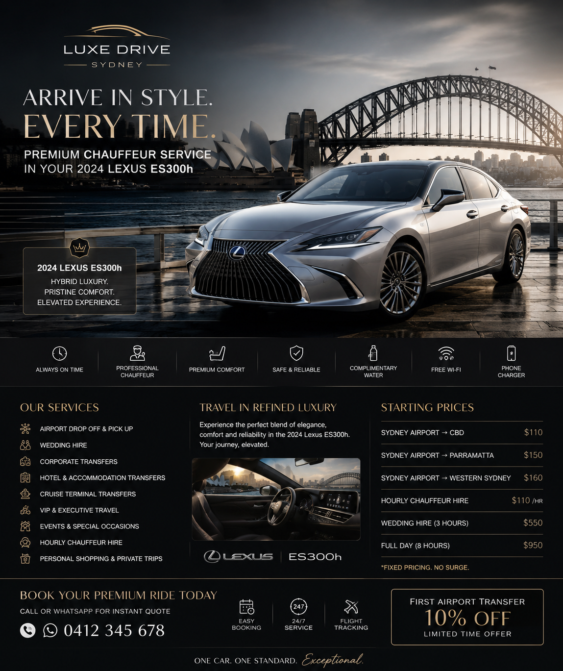 Luxe Drive Sydney Lexus ES300h premium chauffeur advertisement
